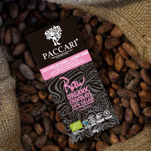 Bio Schokolade PACCARI Raw Cuzco Salz & Nibs, 70% Kakao & Kokoszucker, 50g